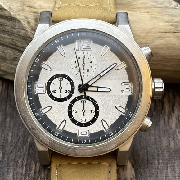 Unbranded Stylish Modern Men’s Watch Silver And Tan Working - Picture 1 of 9